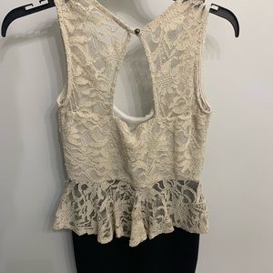 Cream, Gold, and black midi dress